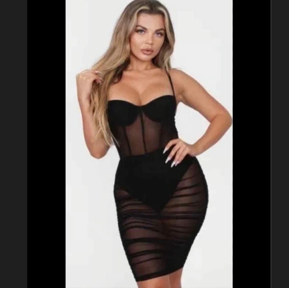 Leau Miami Mesh Mini Dress Black XS NWT